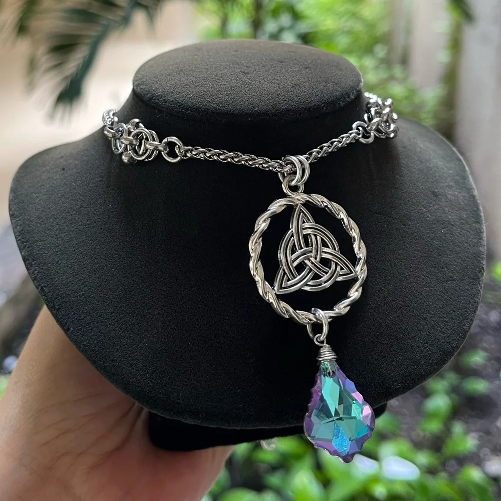 Handmade maille celtic chain celtic knot purple blue iridescent austrian crystal - Picture 5 of 9